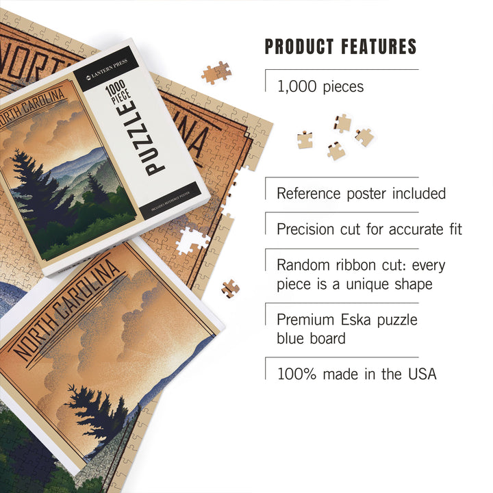 North Carolina Mountains Lithograph, 1000 Piece Jigsaw Puzzle