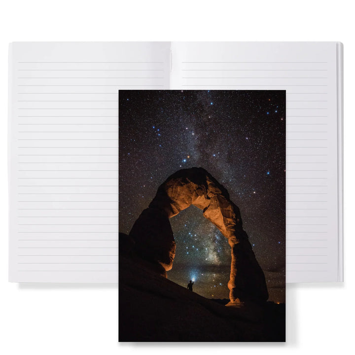 Lined 6x9 Journal, Arches National Park, Utah, Delicate Arch and Milky Way, Lay Flat, 193 Pages, FSC paper