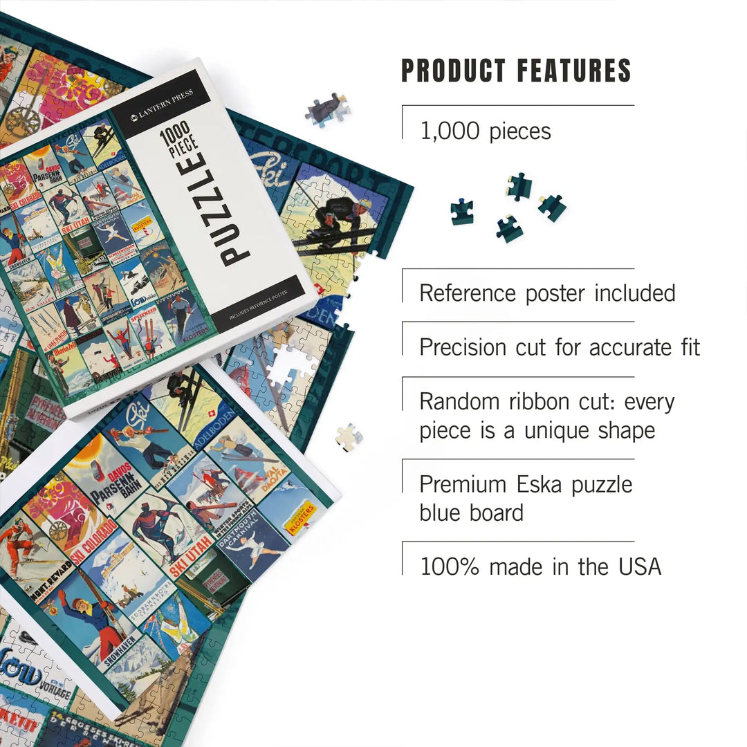 Vintage Ski Collage, Jigsaw Puzzle