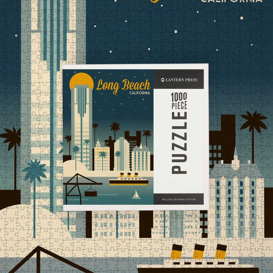 Long Beach, California, Retro Skyline Classic Series, Jigsaw Puzzle - Lantern Press