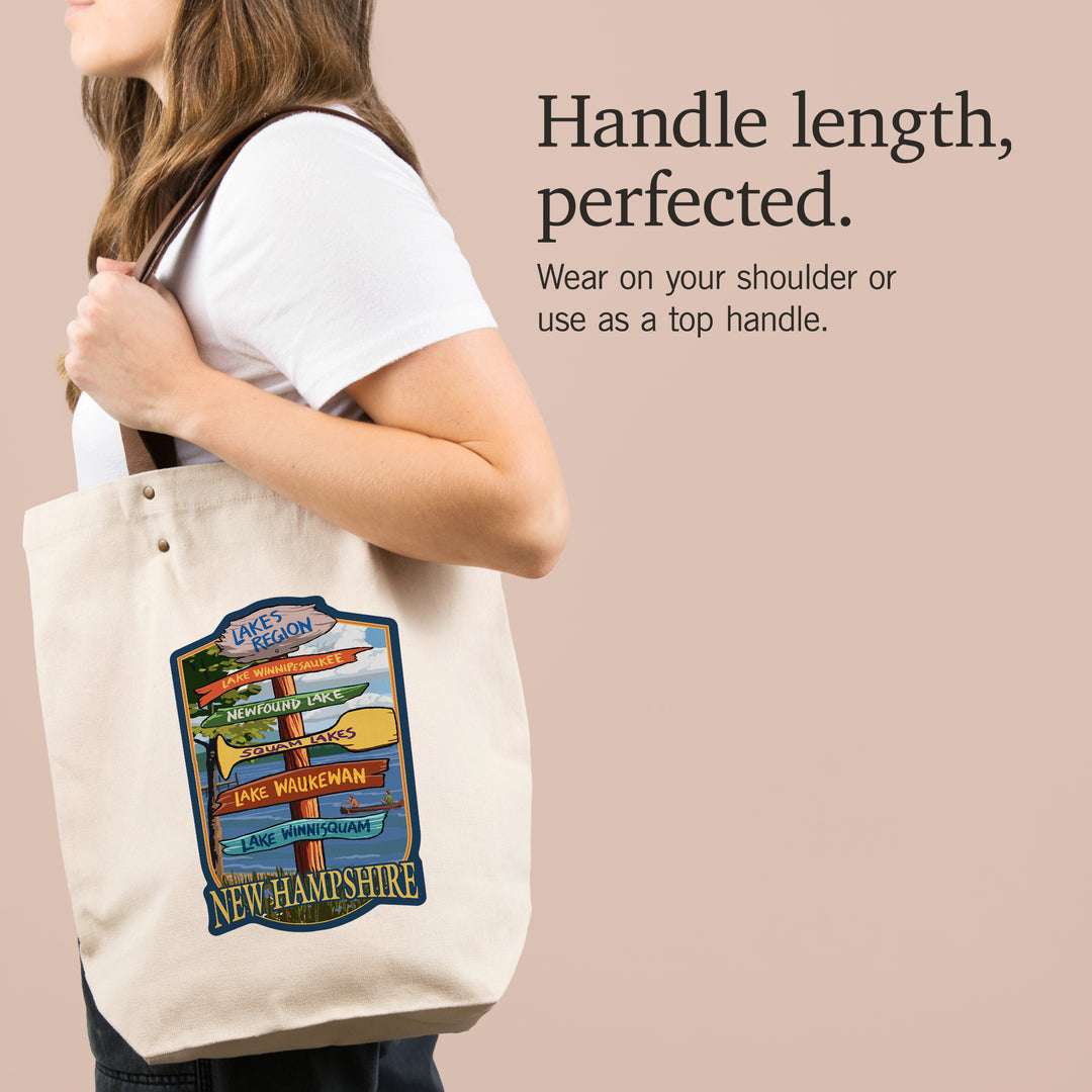 Lakes Region, New Hampshire, Destination Sign, Contour, Lantern Press Artwork, Accessory Go Bag