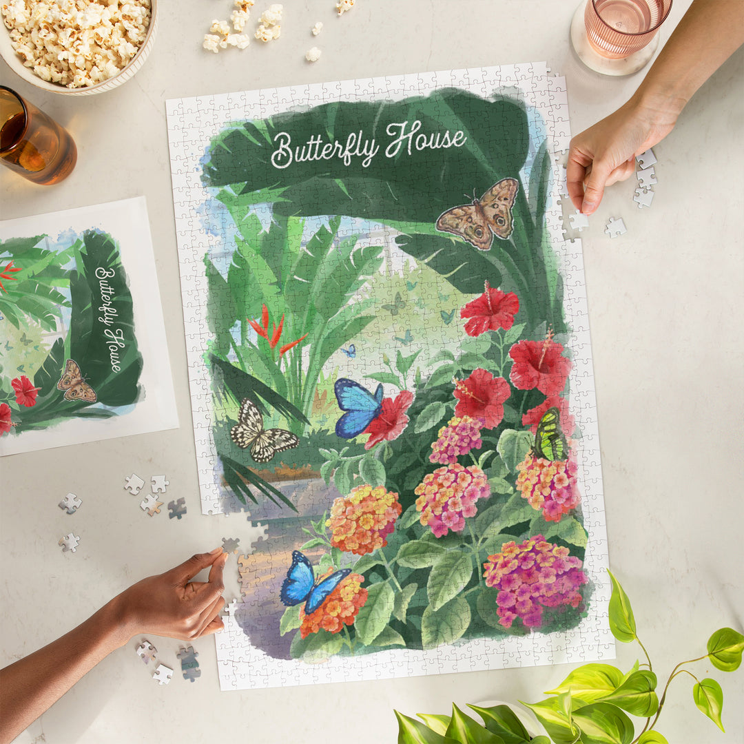Watercolor Study, Tropical Butterfly House, 1000 Piece Jigsaw Puzzle
