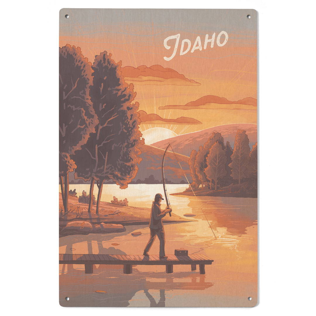 Idaho, This is Living, Fishing with Hills, Wood Signs and Postcards - Lantern Press