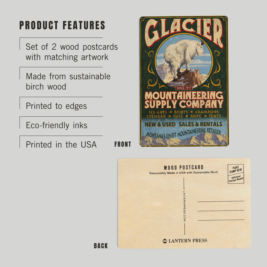 Glacier National Park, Montana, Mountain Goat Vintage Sign, Wood Sign and Postcards