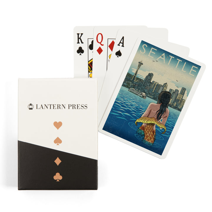 Playing Cards, Seattle, Washington, Mermaid, 52 Card Deck with Jokers in Box, Unique Art