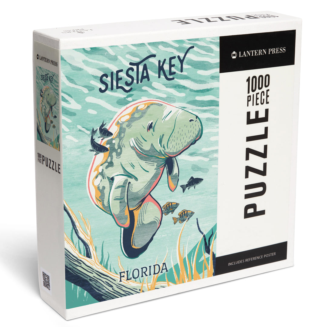 Siesta Key, Florida, Graphic Pastel, Manatee, 1000 Piece Jigsaw Puzzle