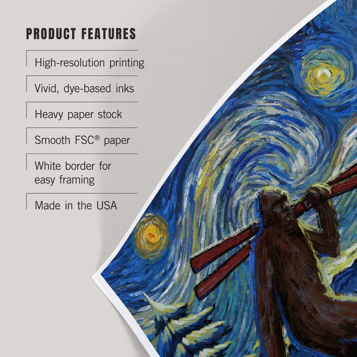 Lake Tahoe, California, Starry Night, Winter Bigfoot with Skis, Art & Giclee Prints