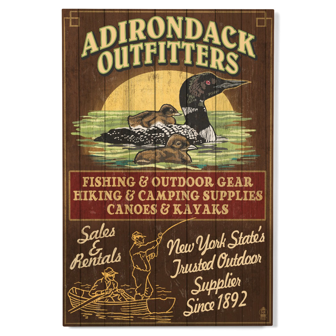Adirondacks, New York State, Outfitters Vintage Sign Loon, Lantern Press Artwork, Wood Signs and Postcards
