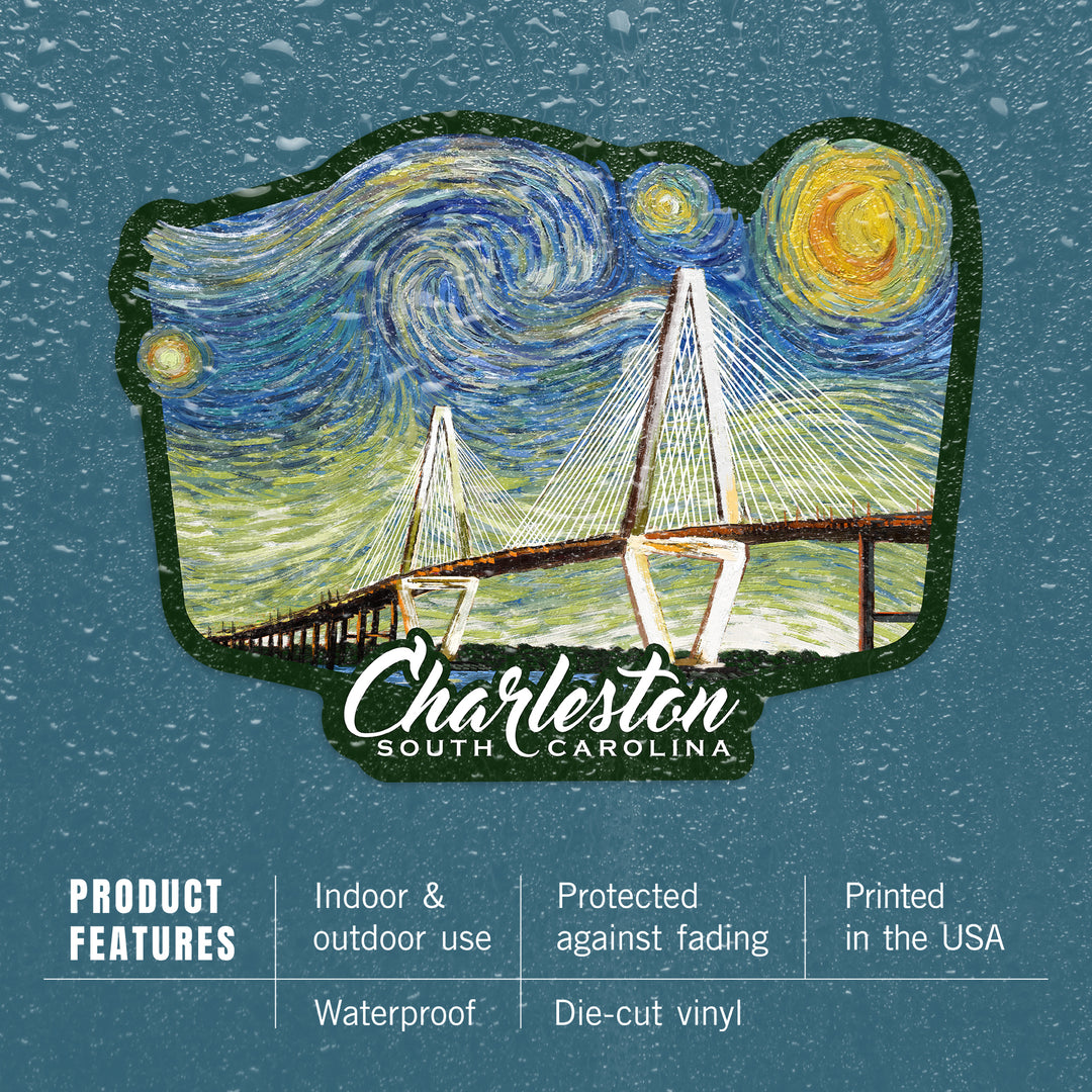 Charleston, South Carolina, Bridge, Starry Night, Contour, Vinyl Sticker