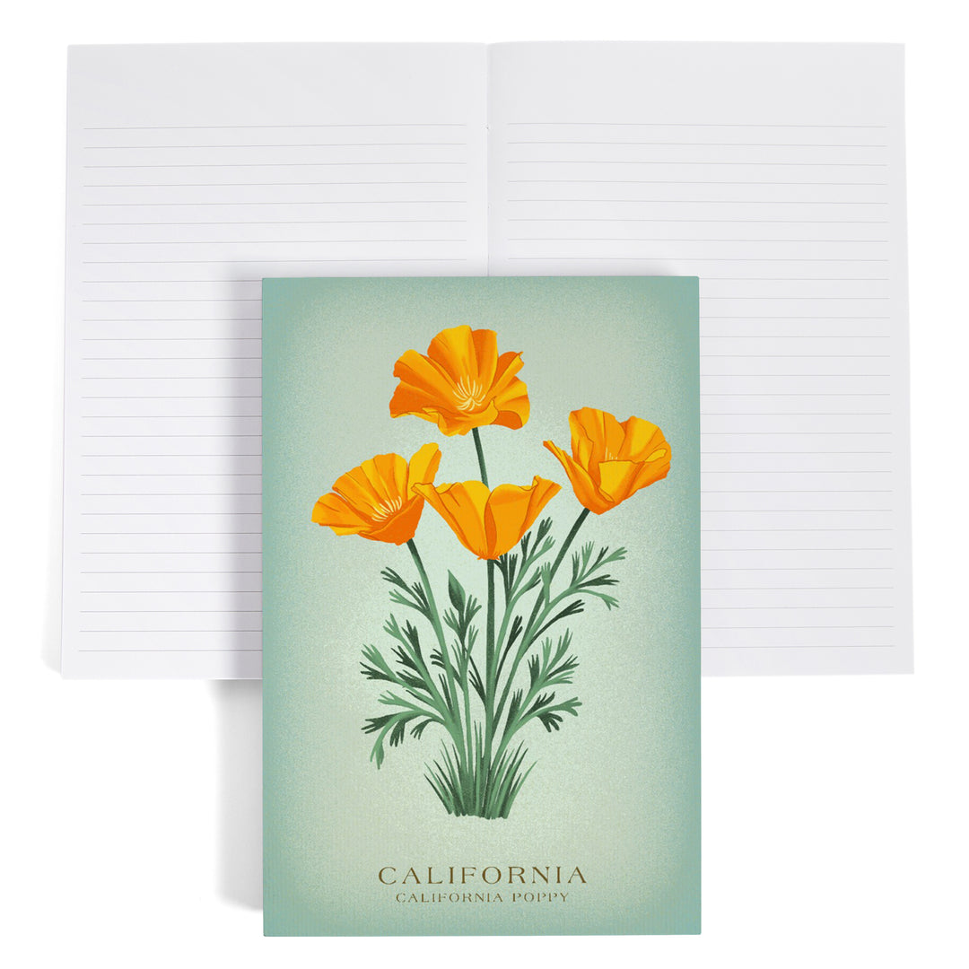 Lined 6x9 Journal, California, Vintage Flora, State Series, California Poppy, Lay Flat, 193 Pages, FSC paper