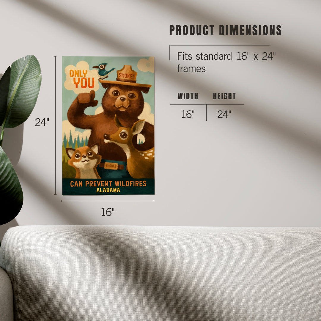 Alabama, Oil Painting, Smokey Bear, Only You Can Prevent Wildfires, Art & Giclee Prints