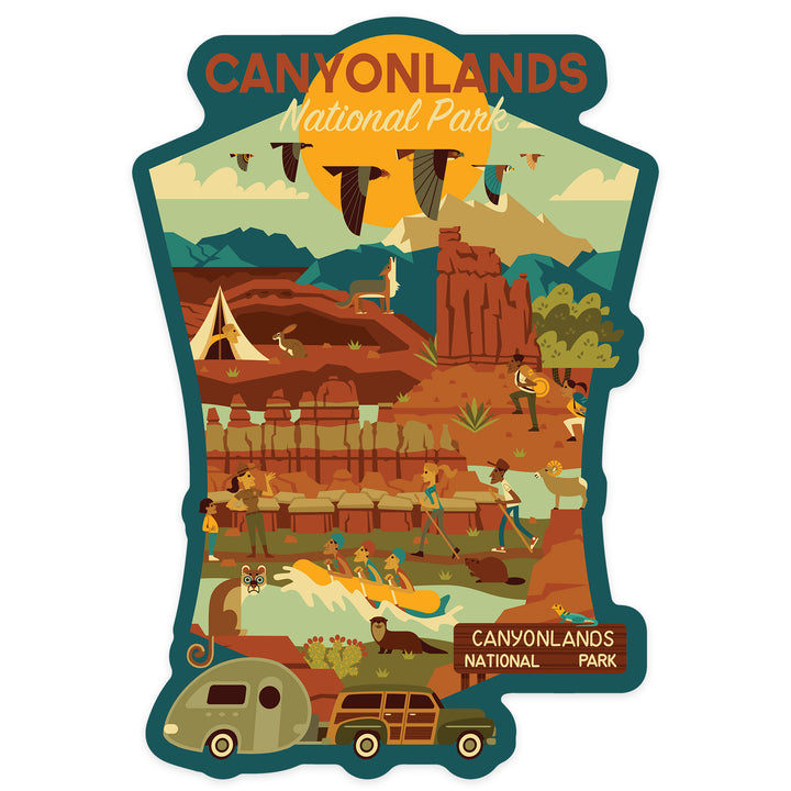 Canyonlands National Park, Utah, Geometric, Contour, Lantern Press Artwork, Vinyl Sticker