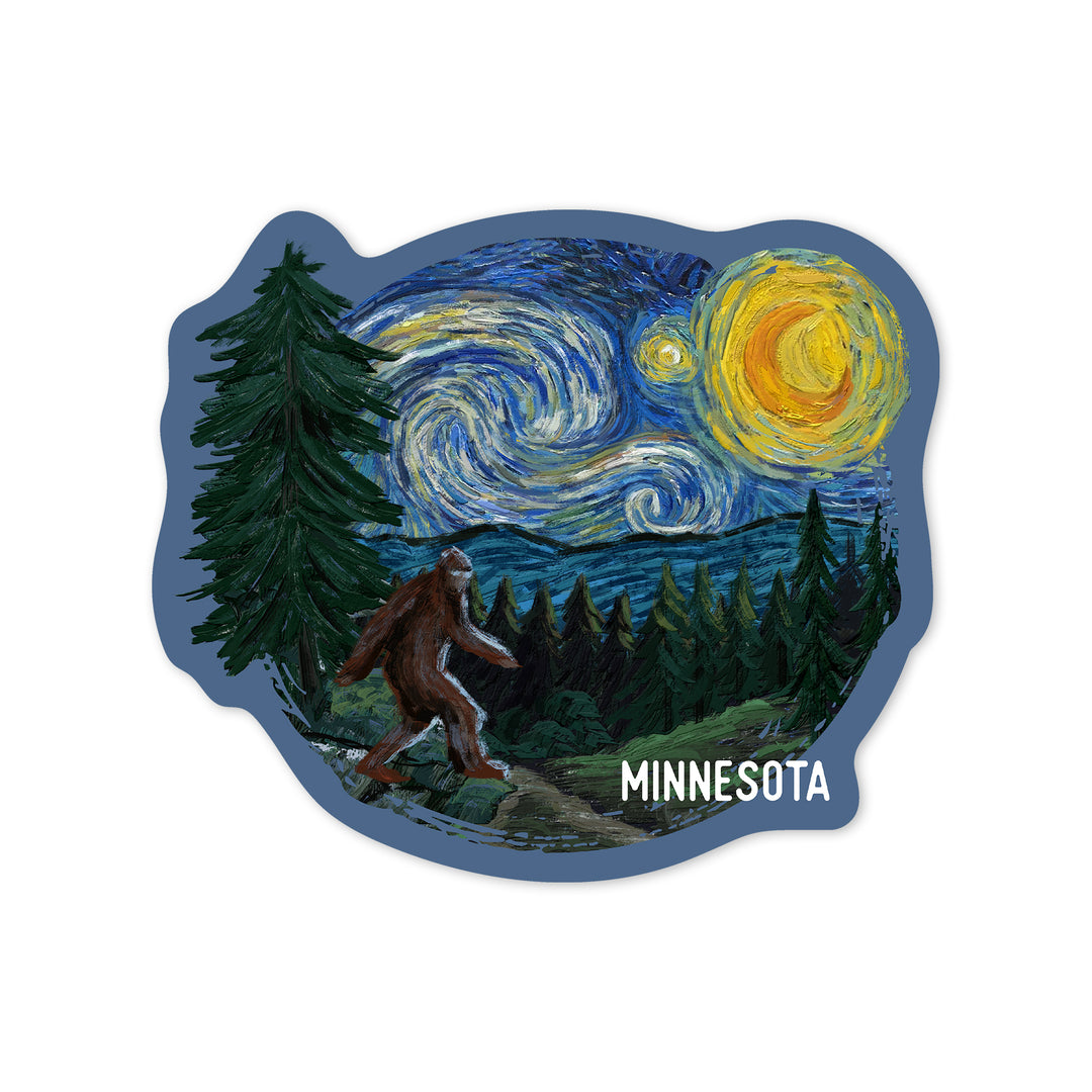 Minnesota, Bigfoot Starry Night, Contour, Vinyl Sticker