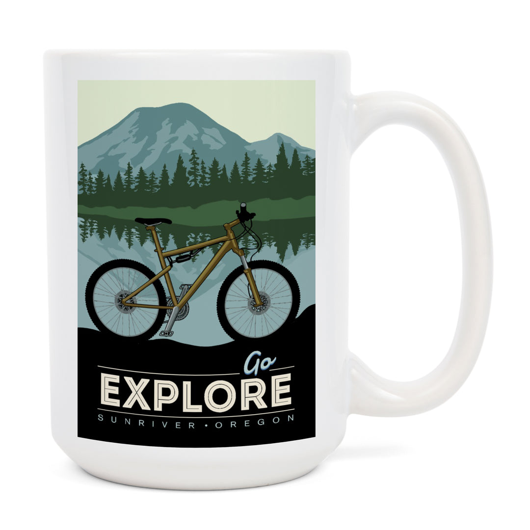 Sunriver, Oregon, Go Explore, Bike, Lantern Press Artwork, Ceramic Mug