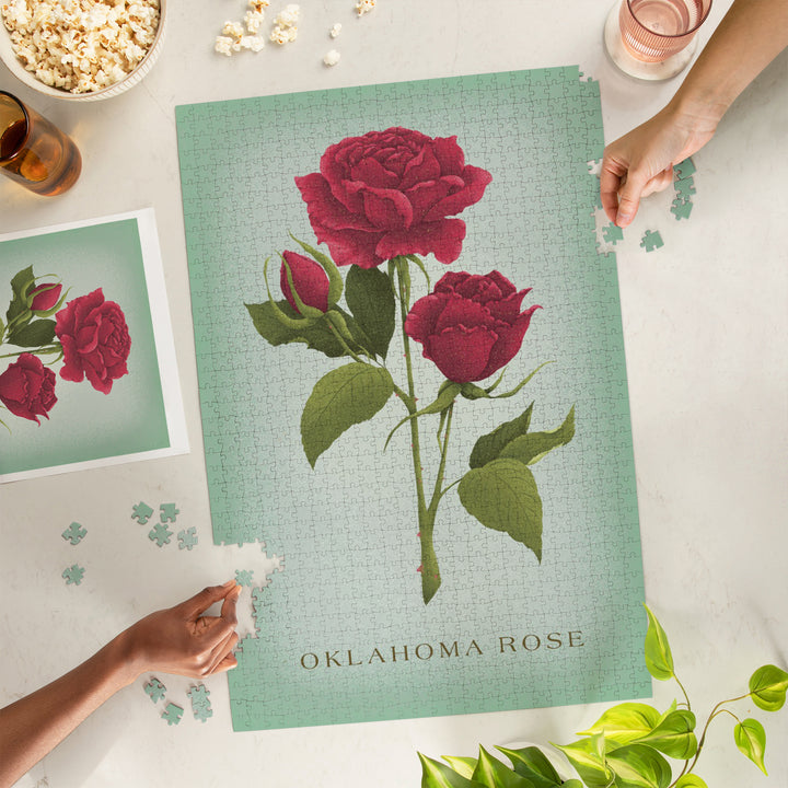 Oklahoma, Vintage Flora, State Series, Oklahoma Rose, Jigsaw Puzzle