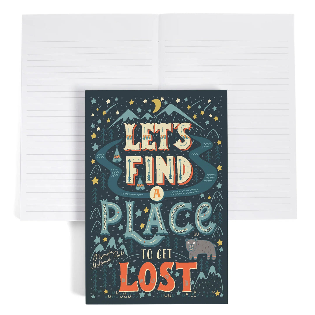 Lined 6x9 Journal, Olympic National Park, Washington, Let's Find a Place to Get Lost, Artwork, Lay Flat, 193 Pages, FSC paper