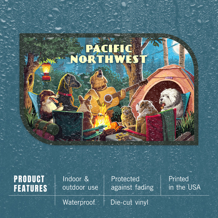 Pacific Northwest, Painterly, Pack Life, Dogs Around Campfire, Vinyl Sticker