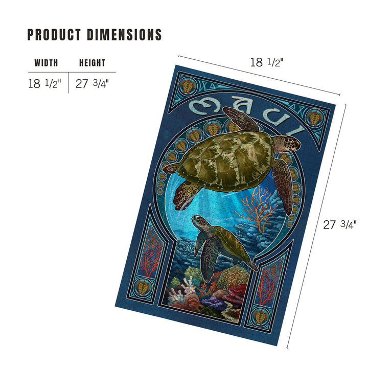 Maui, Hawaii, Sea Turtle Art Nouveau, Jigsaw Puzzle