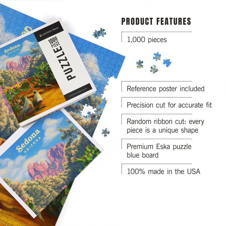 Sedona, Arizona, Oil Painting, Quail with Prickly Pear, 1000 Piece Jigsaw Puzzle