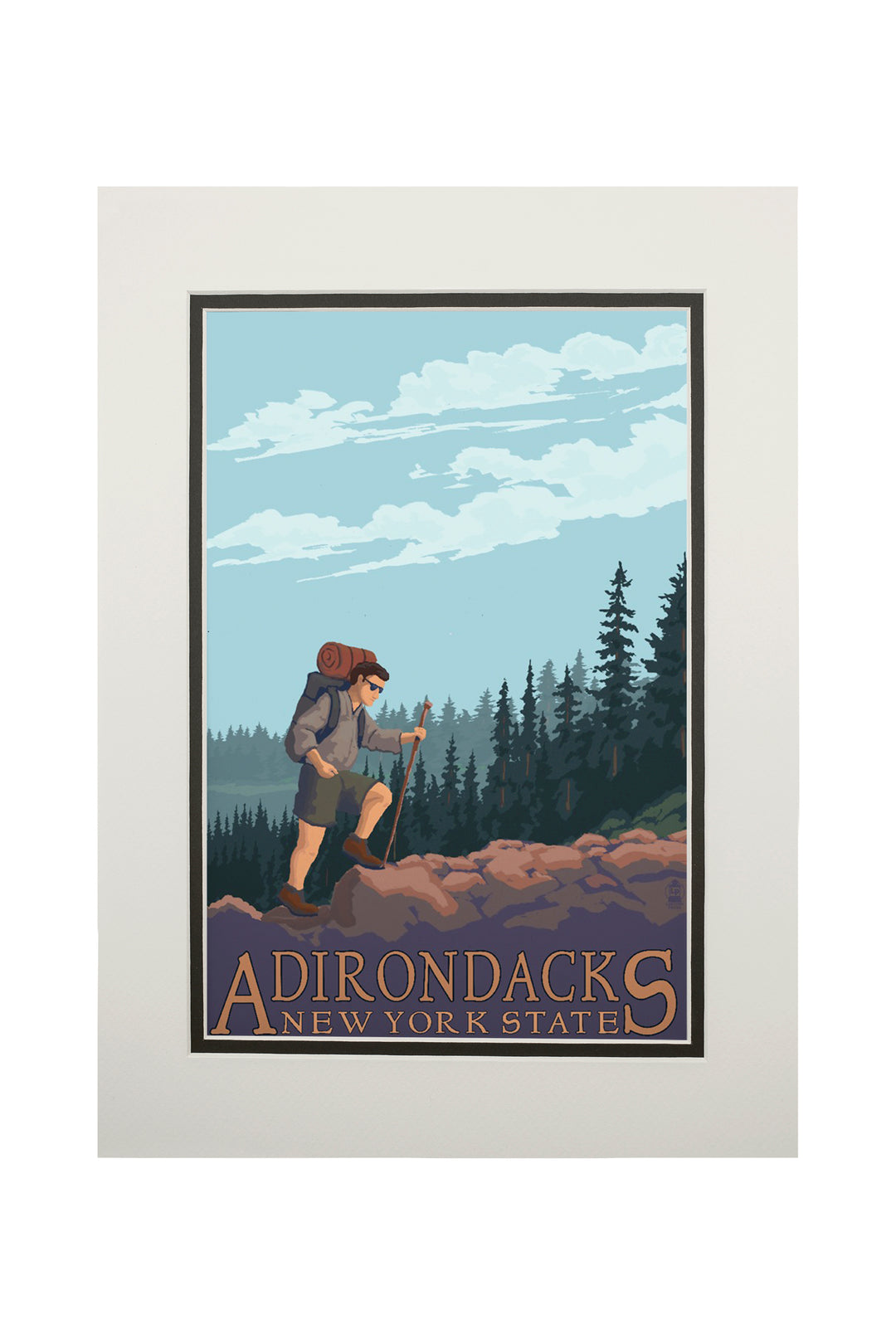 Adirondacks, New York, Hiker on Mountain, Lantern Press Artwork, Art Prints and Metal Signs
