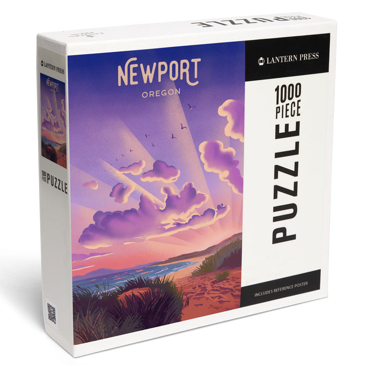 Newport, Oregon, Lithograph, New Shows Nightly, Beach Sunset, 1000 Piece Jigsaw Puzzle