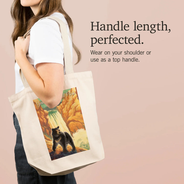 Yosemite National Park, California, Black Bear, Falls, Oil Painting, Tote Bag
