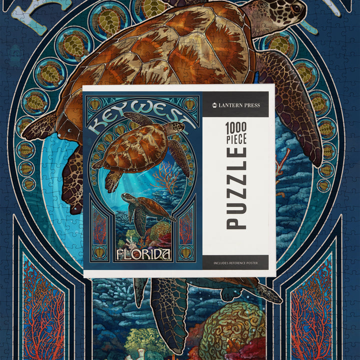 Key West, Florida, Sea Turtle Art Nouveau, Jigsaw Puzzle