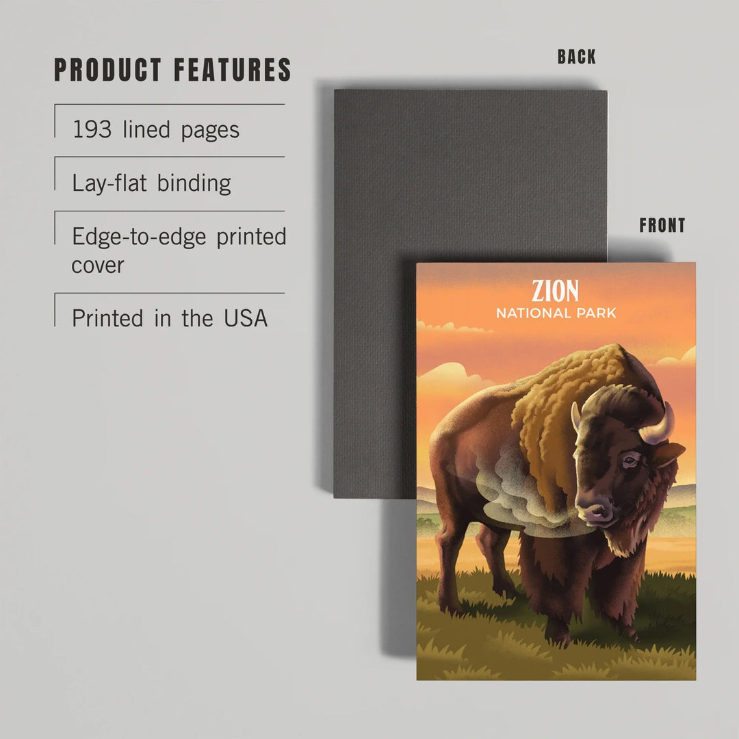 Lined 6x9 Journal, Zion National Park, Utah, Lithograph Wildlife Series, Lay Flat, 193 Pages, FSC paper