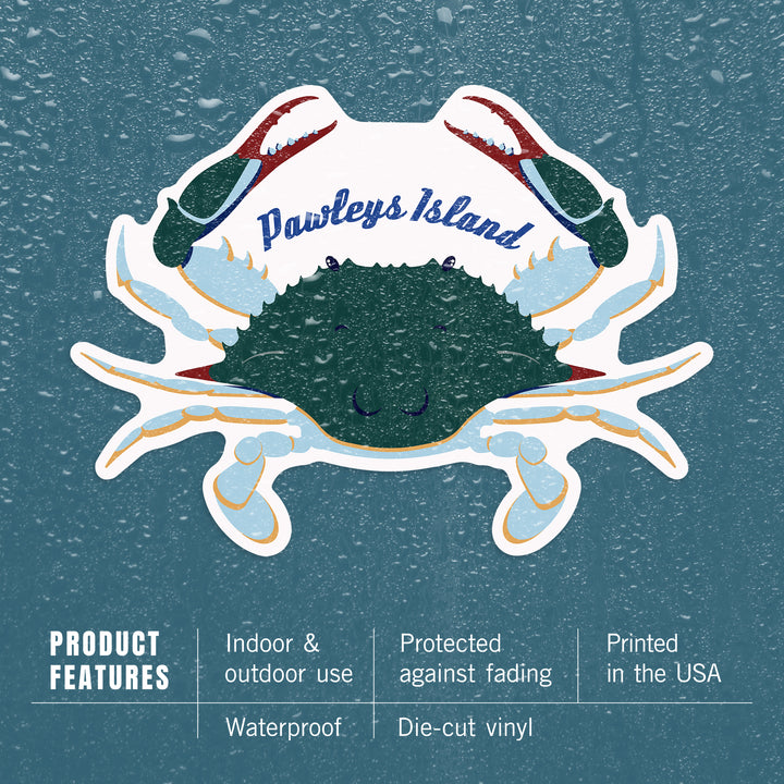 Pawleys Island, Blue Crab, Vector Style, Contour, Lantern Press Artwork, Vinyl Sticker