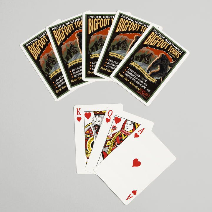 Playing Cards, Pacific Northwest, Bigfoot Tours, Vintage Sign, 52 Card Deck with Jokers in Box, Unique Art
