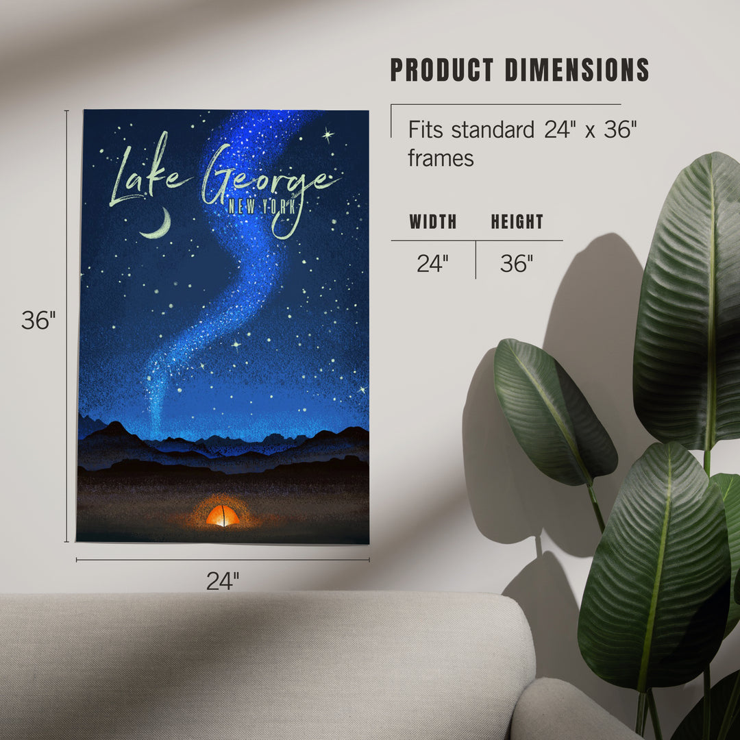 Lake George, New York, Tent and Night Sky, Mid-Century Style, Art & Giclee Prints
