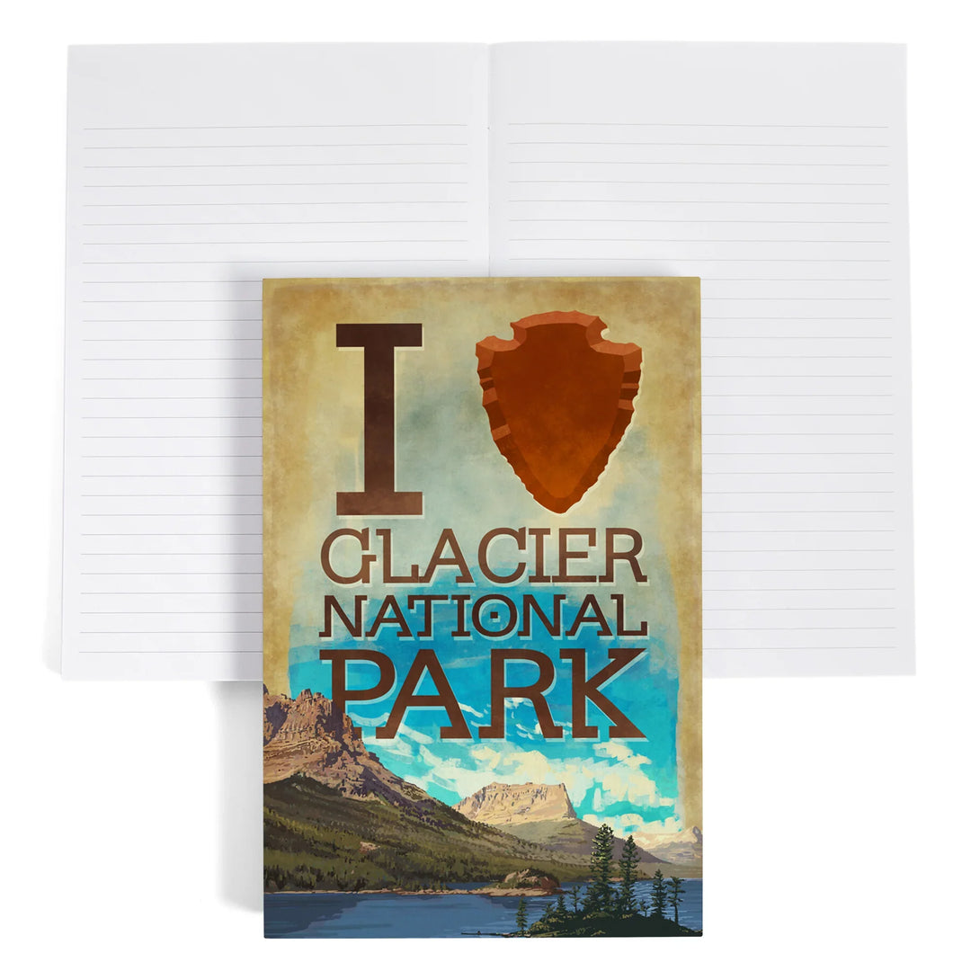 Lined 6x9 Journal, I Heart Glacier National Park, Montana, Lay Flat, 193 Pages, FSC paper