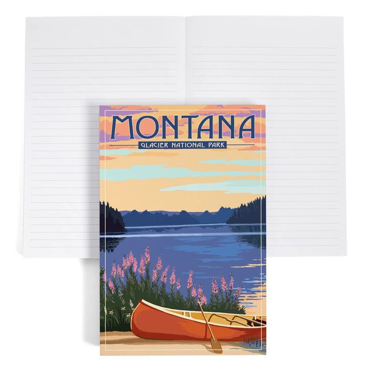 Lined 6x9 Journal, Glacier National Park, Montana, Canoe and Lake, Lay Flat, 193 Pages, FSC paper