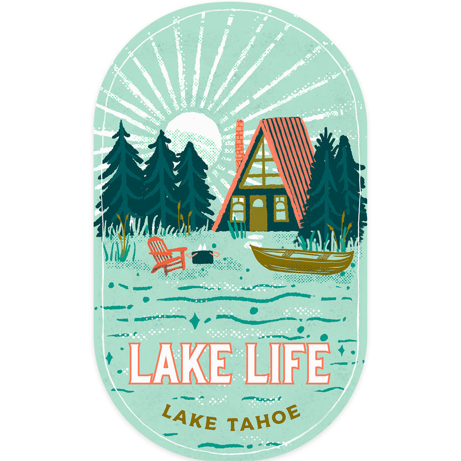 Lake Tahoe, Lake Life Series, Lake Life, Contour, Vinyl Sticker - Lantern Press