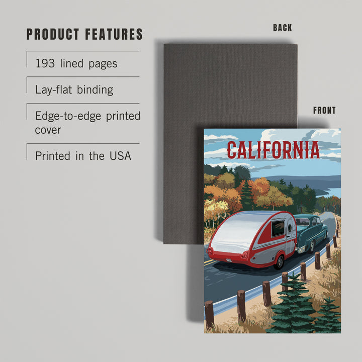 Lined 6x9 Journal, California, Painterly, Retro Camper on Road, Lay Flat, 193 Pages, FSC paper