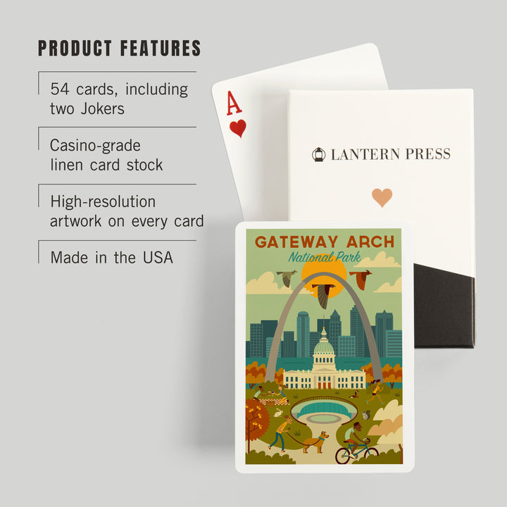 Playing Cards, Gateway Arch National Park, Missouri, Geometric National Park Series, 52 Card Deck with Jokers in Box, Unique Art