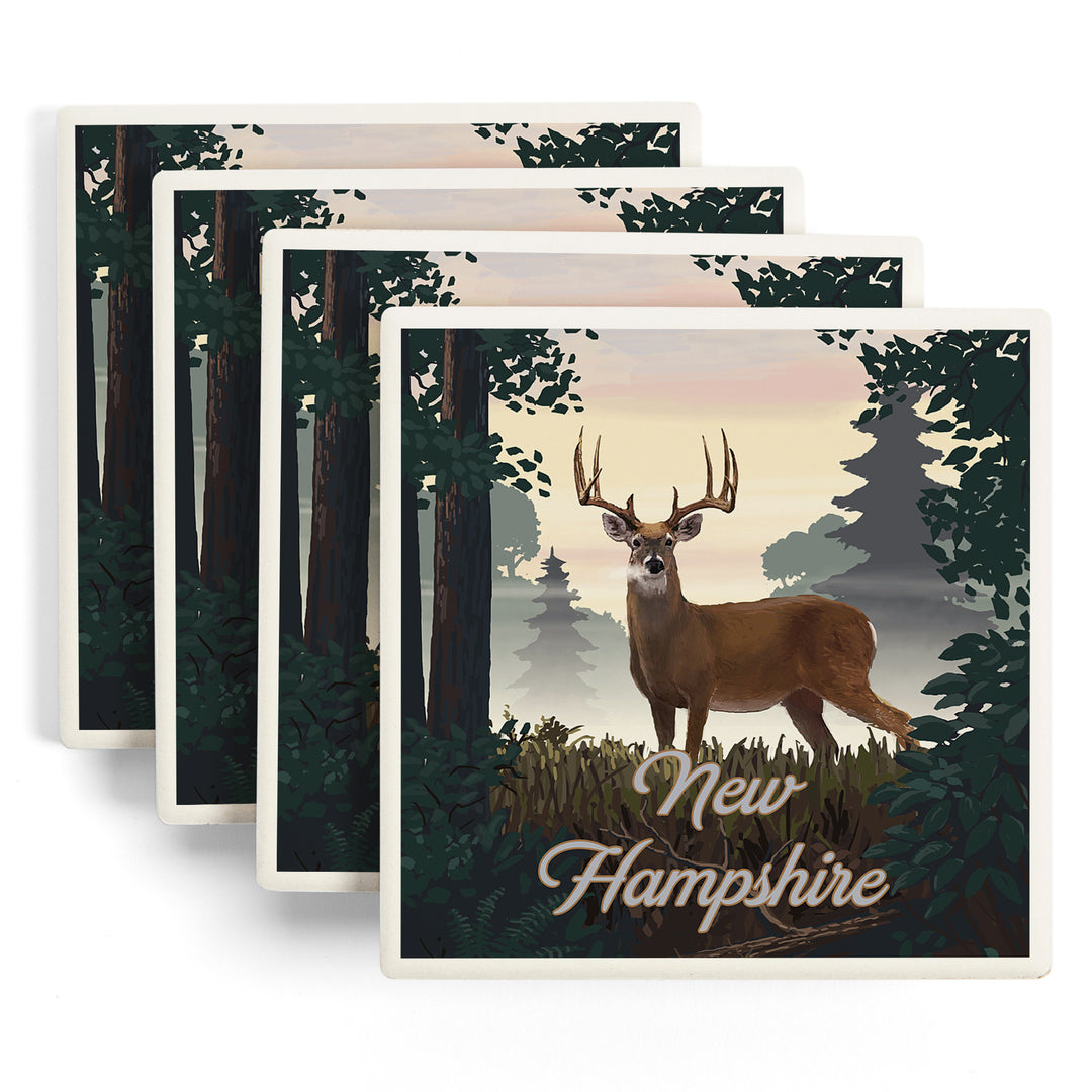 New Hampshire, Painterly, Deer and Sunrise, Coasters