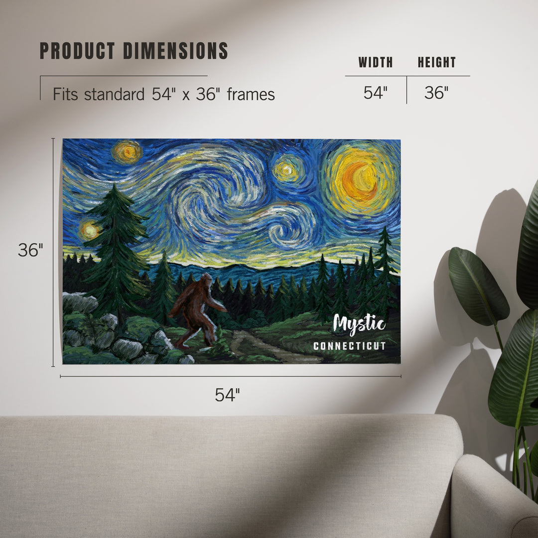 Mystic, Connecticut, Starry Night, Bigfoot, Art & Giclee Prints