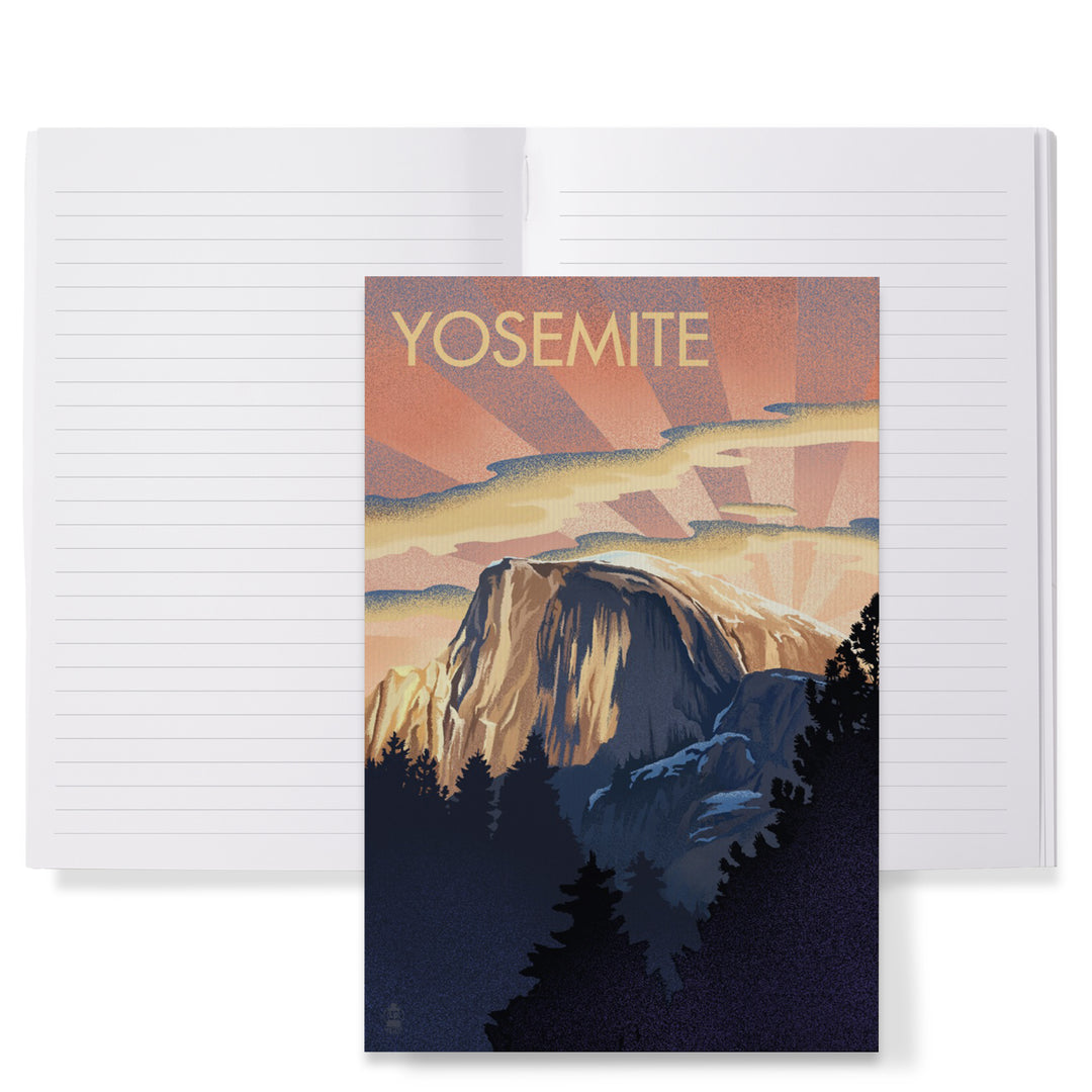 Lined 6x9 Journal, Yosemite, California, Half Dome, Lithograph, Lay Flat, 193 Pages, FSC paper