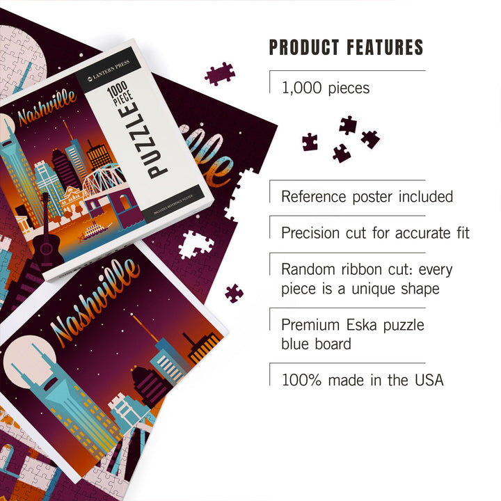 Nashville, Tennessee, Retro Skyline, Light, Chromatic Series, 1000 Piece Jigsaw Puzzle