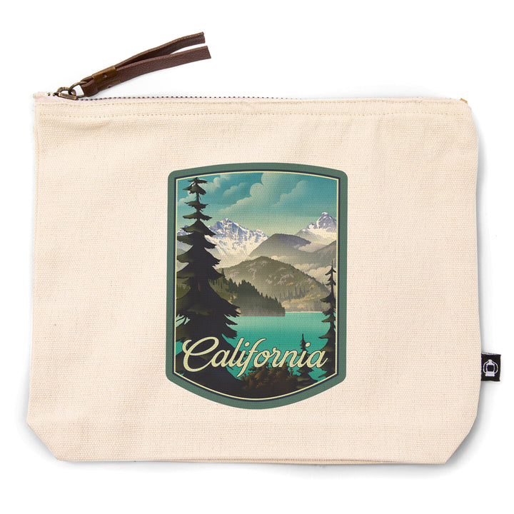 California, Lithograph, Lake and Mountains Scene,, Organic Cotton Zipper Pouch, Go Bag