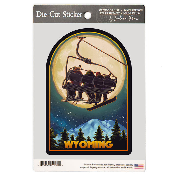 Wyoming, Ski Lift and Full Moon, Snowboarder, Vinyl Sticker