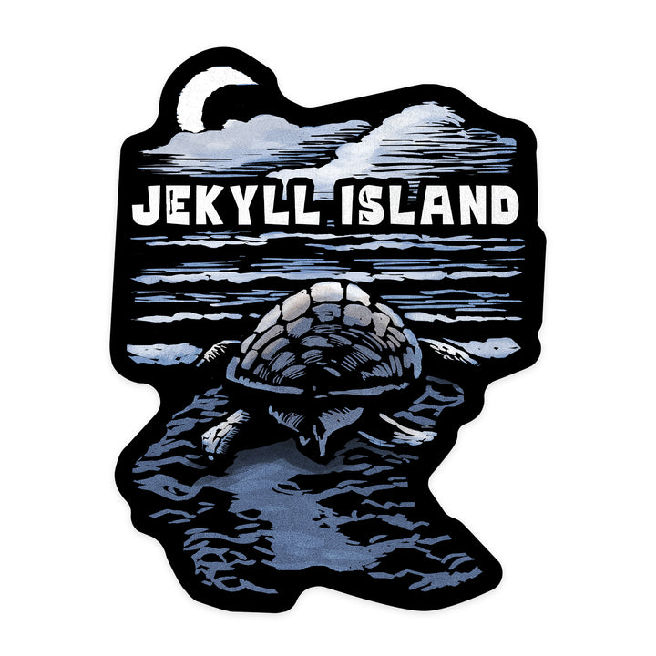 Jekyll Island, Sea Turtle on Beach, Scratchboard, Contour, Vinyl Sticker