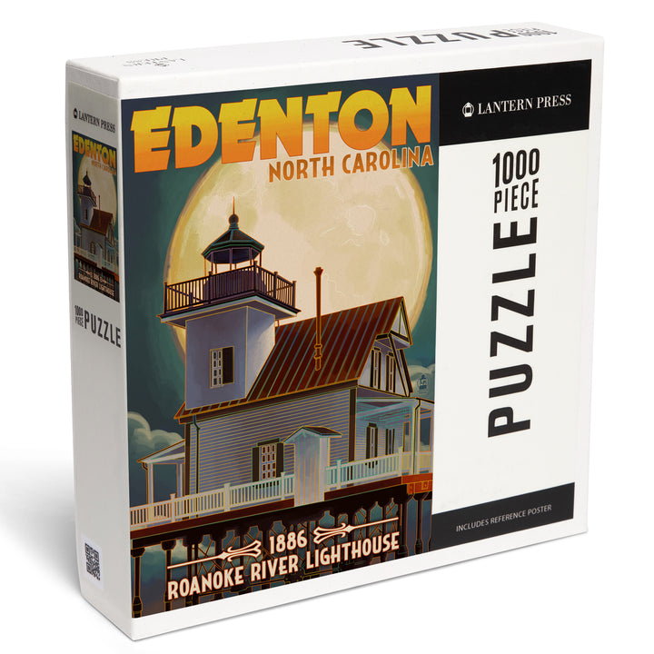 Edenton, North Carolina, Lighthouse and Moon, Roanoke River Lighthouse, Jigsaw Puzzle