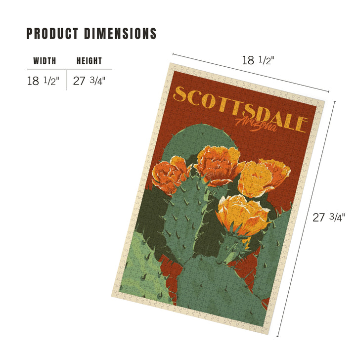 Scottsdale, Arizona, Prickly Pear Cactus, Letterpress, Jigsaw Puzzle