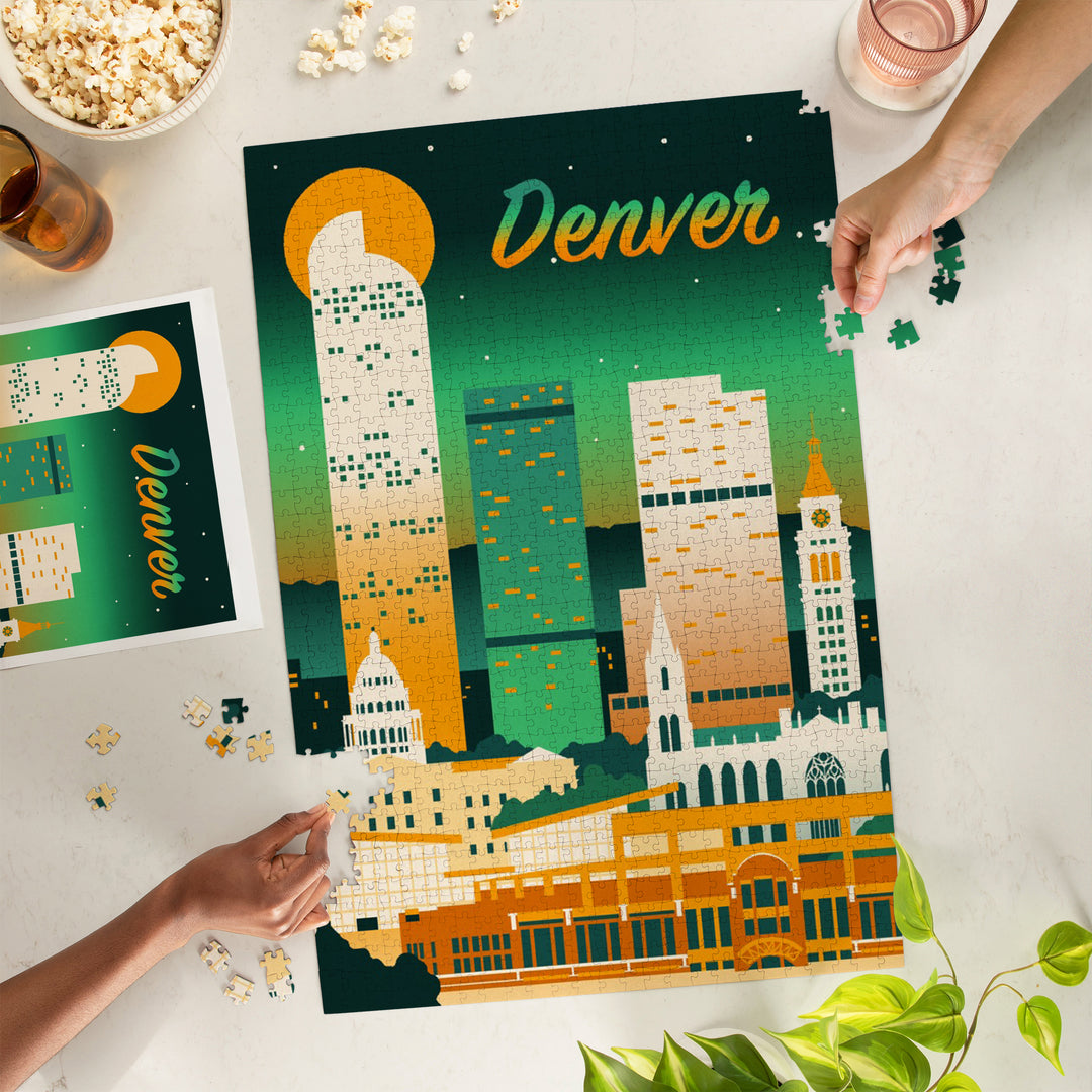 Denver, Colorado, Retro Skyline Chromatic, 1000 Piece Jigsaw Puzzle