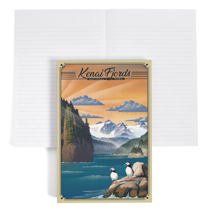 Lined 6x9 Journal, Kenai Fjords National Park, Alaska, Lithograph Park Series, Lay Flat, 193 Pages, FSC paper