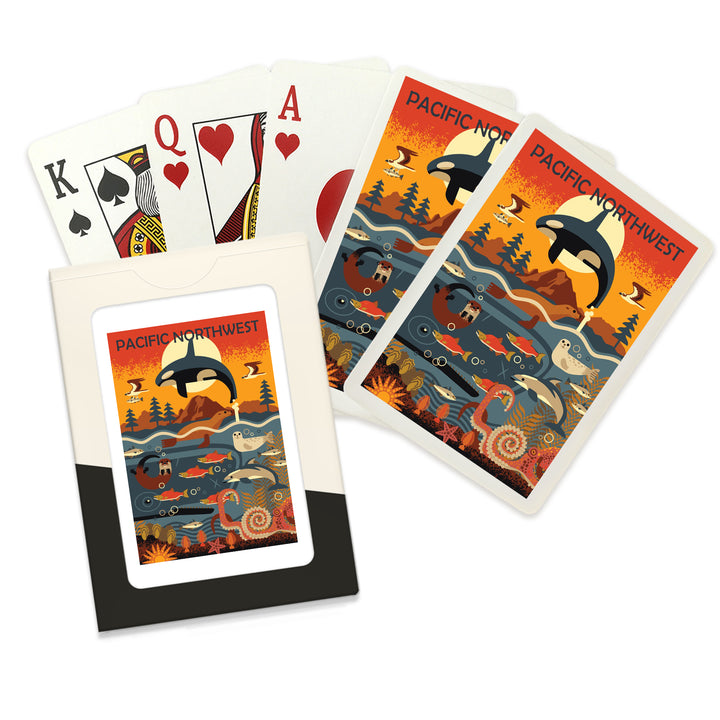 Playing Cards, Pacific Northwest, Marine Animals, Geometric, Summer, 52 Card Deck with Jokers in Box, Unique Art
