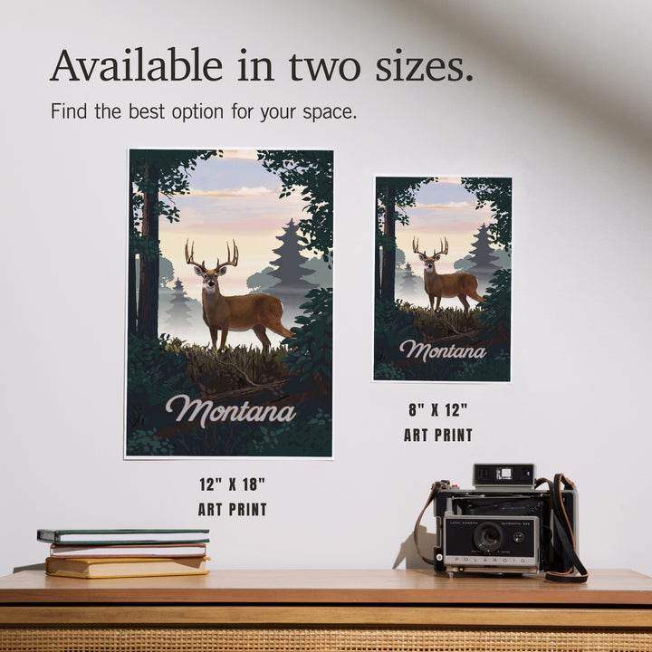 Montana, Painterly, Deer and Sunrise, Art & Giclee Prints