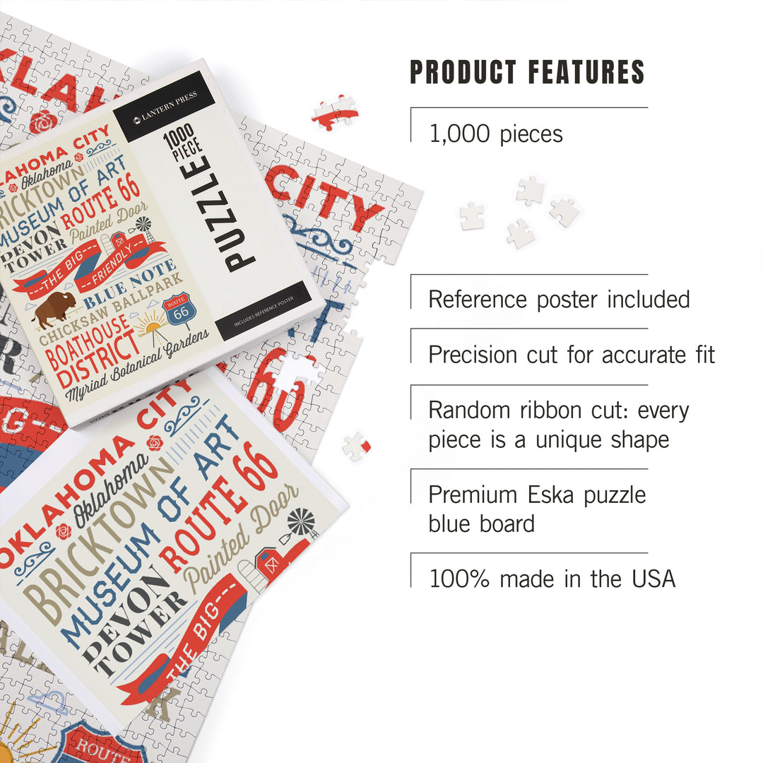 Oklahoma City, Oklahoma, Stacked Typography, 1000 Piece Jigsaw Puzzle